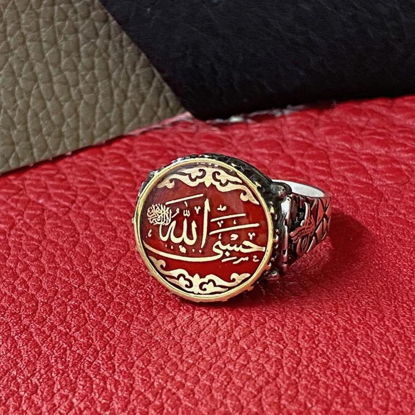 Mens Sterling Silver Islamic Ring: Bronze Calligraphy Blue Enamel - Etsy