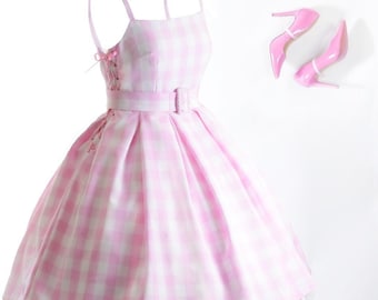 Barbie Pink and White Gingham Plaid Dress, Margot Robbie Movie 6 Piece  Outfit for Adult Halloween Costume - Etsy