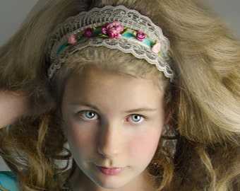 Cinderella Ella Headband - Servant Girl Ella Head Wrap , Womens Cinderella 2015 Servant Girl Kerchief , boho peasant lace headband for girls