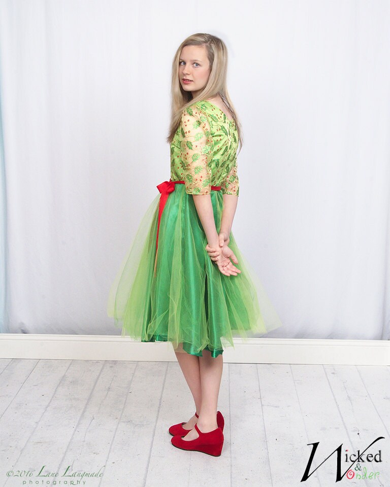 Christmas Holly Berry Holiday Dress - Green and Red Holly Berry Christmas Dress for Teen and Women's Holiday Party Outfit