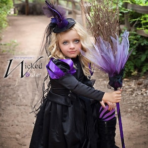 Witch Costume for GIRLS Halloween, Wicked Witch dress like the Wicked Witch of the West in purple and black image 2