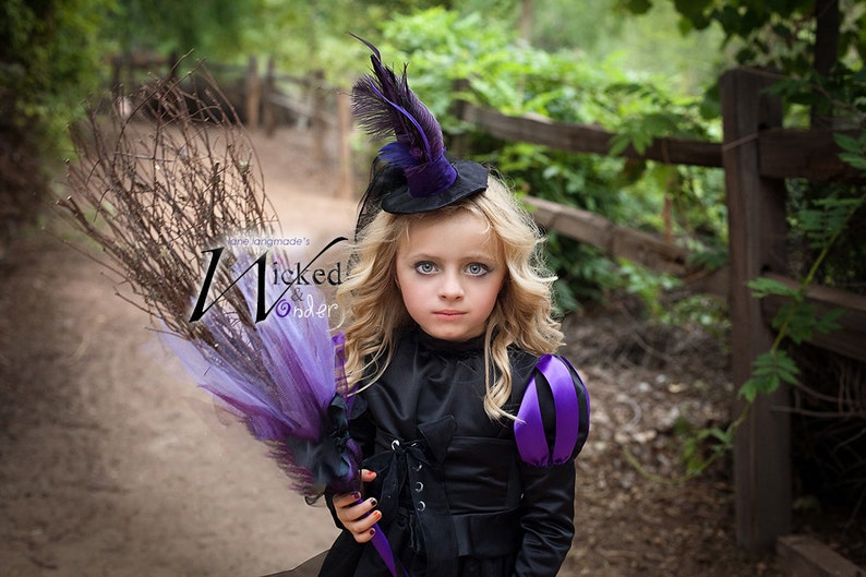 Witch Costume for GIRLS Halloween, Wicked Witch dress like the Wicked Witch of the West in purple and black image 1