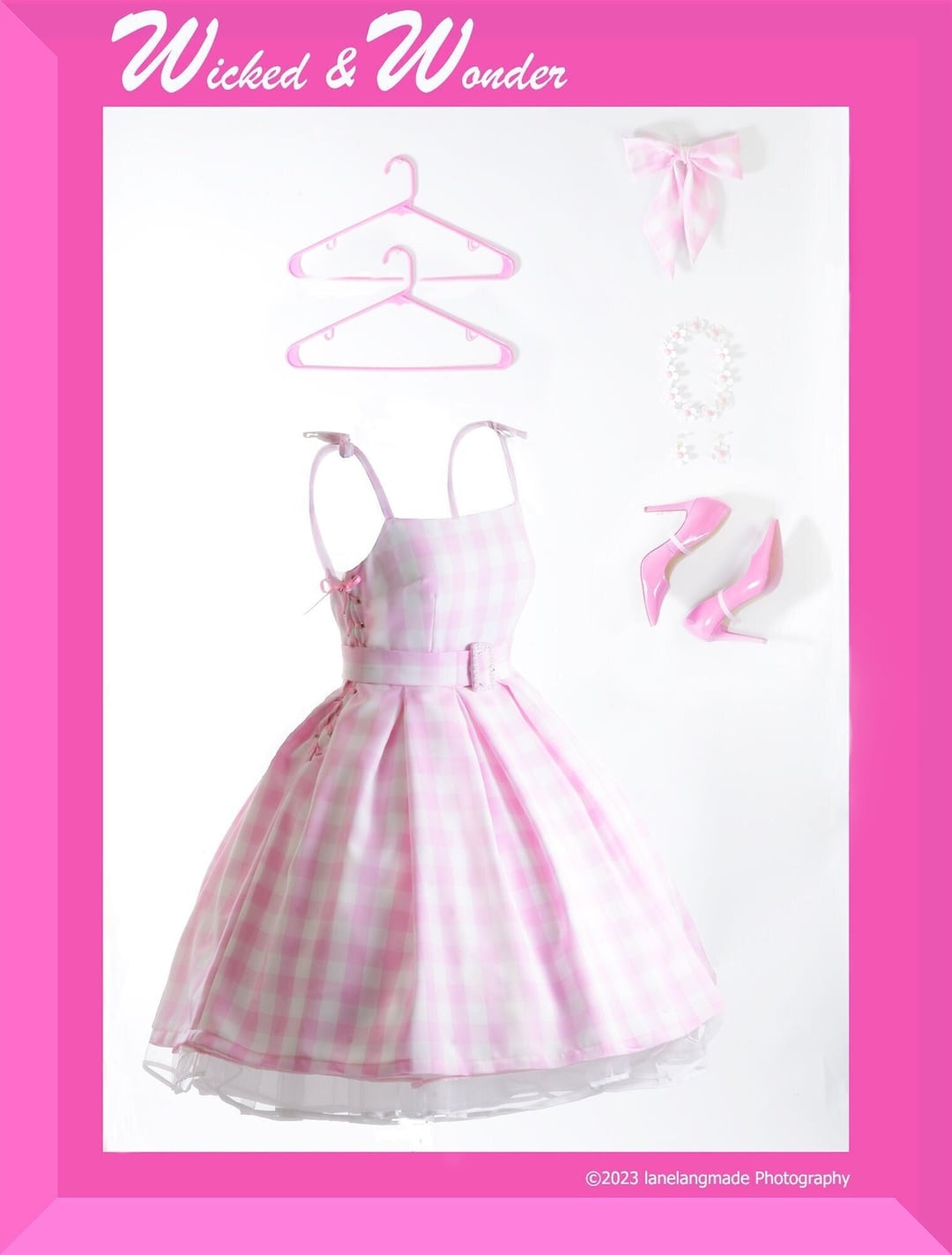 open lace back dress A Leading Role x Mattel Barbie Pink Gingham Premium Child Dress Up -