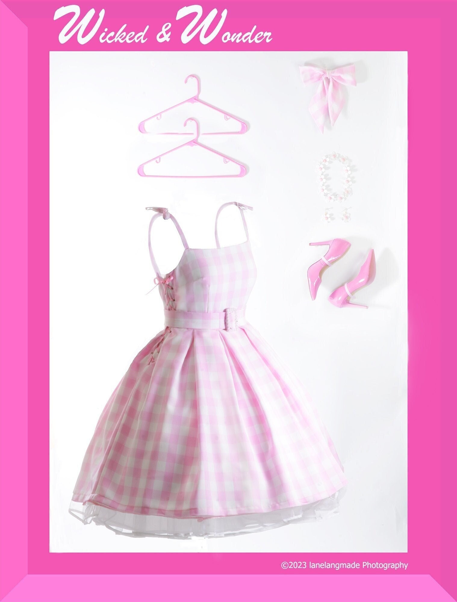 Barbie Pink and White Gingham Plaid Dress, Margot Robbie Movie 6 Piece  Outfit for Adult Halloween Costume - Etsy
