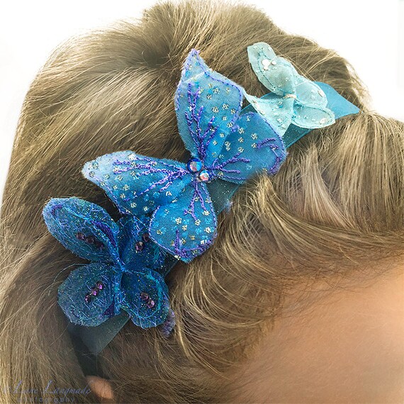 Blue Butterfly Embellished Headband Sparkling Butterfly Headband, Blue Butterfly Hair  main image 3
