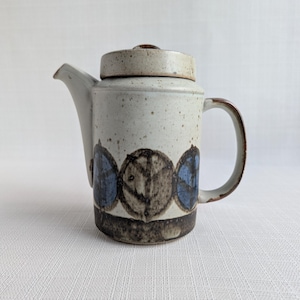 Otagiri Stoneware Coffee Pot | Hand‑Painted Autumn Leaf | Blue & Brown Vintage Japan