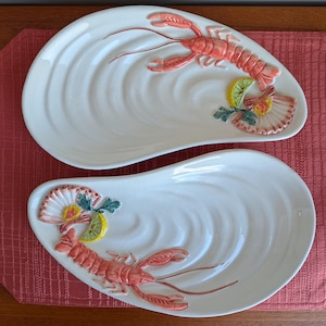 Vintage Italian Majolica Shell Platter | Langoustine Lobster Scallop Design