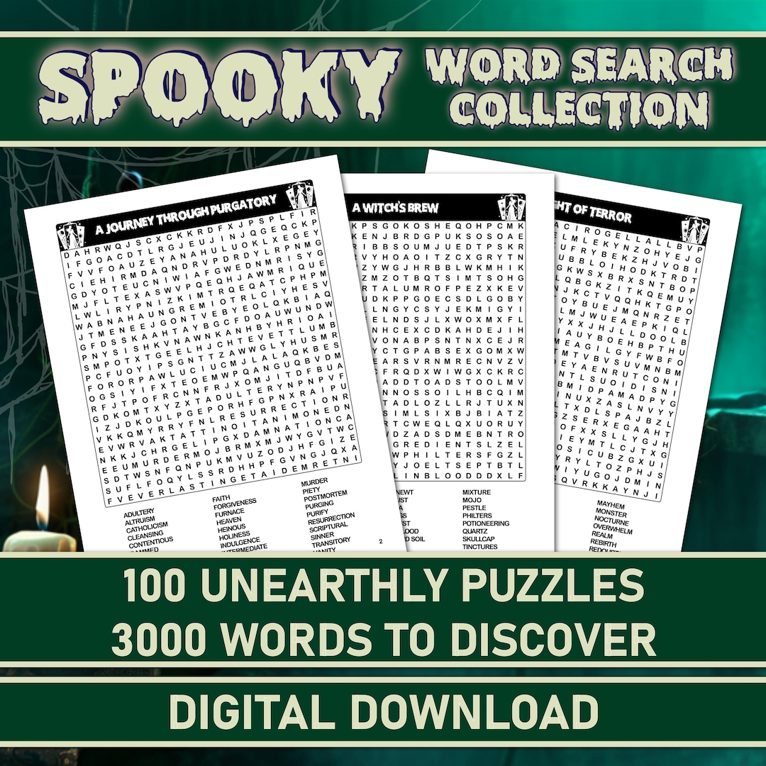 100 Spooky Word Search Puzzles Printable Pages & Solutions Instant ...