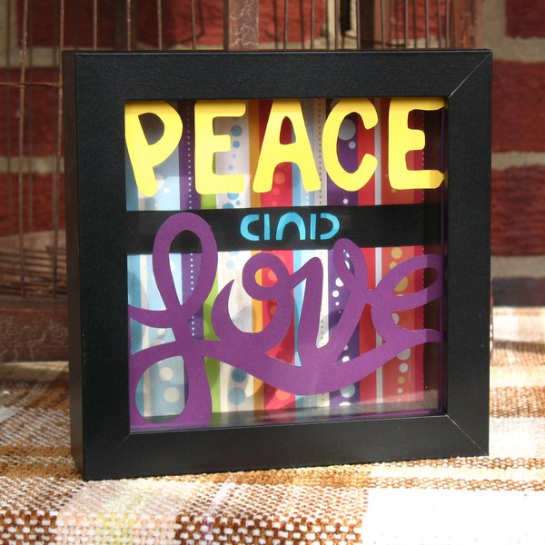 Peace and Love Original Hand Cut Paper Framed Wall or Desk Art