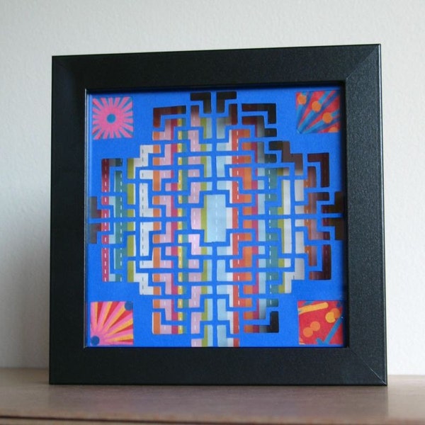 A Summer of Tetris Original Hand Cut Paper Framed Wall or Desk Art