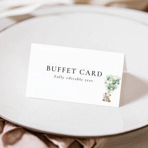 Buffetkaart beer babyshower, afdrukbare sjabloon voedseletiket, bewerkbare genderneutraal gevouwen plaatskaart, naamkaart nieuw hoofdstuk 3,5 x 2 SB01