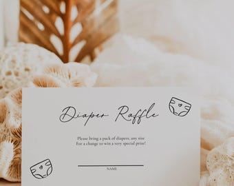 Diaper Raffle Card, Fun Baby Shower Game, Gender Neutral Diaper Raffle Ticket, Minimal Printable Baby Shower Activities, 2 Sizes 3.5x2 3.5x5