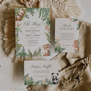 Safari Baby Shower Invitation Bundle, Oh Boy Baby Shower Invite Template, Jungle Animals Invitation Set, Diaper Raffle, Books for Baby SB04
