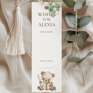 Verhalenboek Wenskaarten babyshower Bladwijzers, advies en wensen voor baby, berenbabyborrels, boekenthema, een nieuw hoofdstuk spelsjabloon SB01