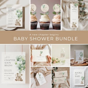A New Chapter Will Soon Begin Baby Shower Bundle, Editable Storybook Invitation Set, Book Themed Decor Printables, Baby Shower Games SB01