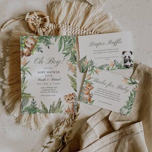 Oh Boy Safari Baby Shower Invitation, Jungle Animals Invitation Bundle Template, Safari Invite Set Printable, Wild One Theme Decor SB04