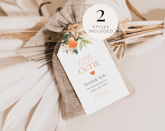Little Cutie Baby Shower Favor Tags, Editable Orange Thank You Tags, Orange Gift Tag Template, Citrus Shower Decor Digital SB06