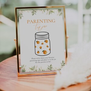 Cartello per le mance dei genitori per baby shower Clementine Tangerine, biglietto di consigli per i genitori, suggerimenti per i futuri genitori, attività di gioco di previsione del bambino SB06