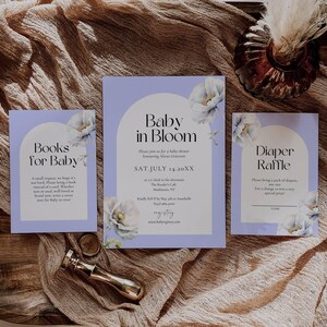 Blue Baby in Bloom Invitation Bundle, Floral Boy Baby Shower, Spring Invite Package Editable, Diaper Raffle Card, Book for Baby Digital SB03