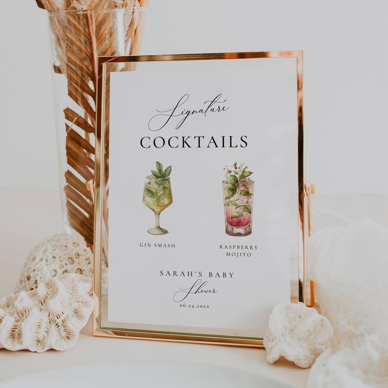Signature Drink Sign Baby Shower, Cocktail Menu Shower Decor, Custom ...