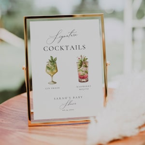 Signature Drink Sign Babyparty, Cocktailkarte Duschdekor, Benutzerdefinierte Bar Schild Vorlage, bearbeitbare Drink Station Signature Cocktail Party Schild