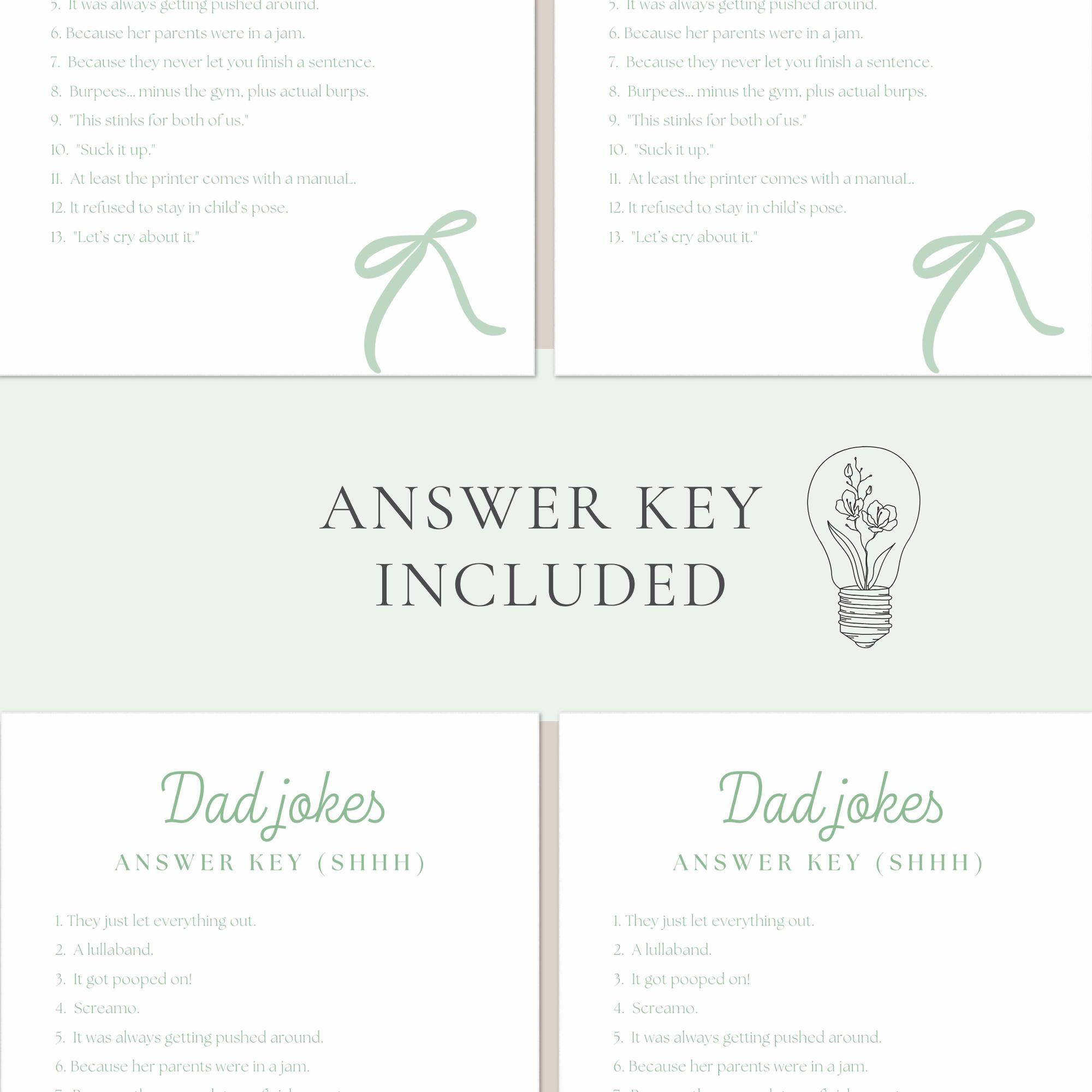 Green Diamond Riddle Green Gingham Baby Shower Dad Jokes Game Printable Editable, Coquette ...