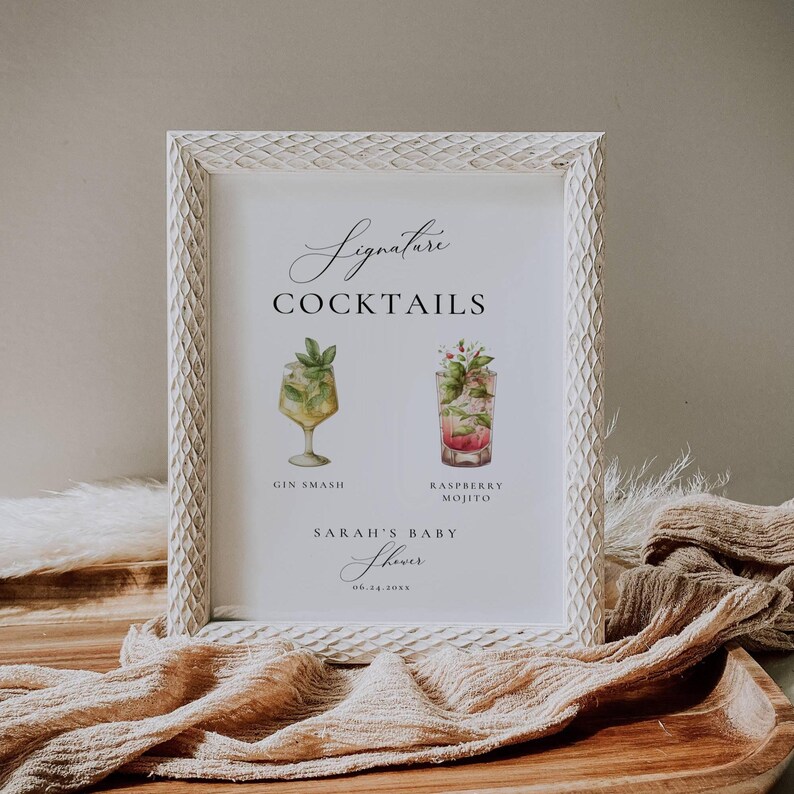 Signature Drink Sign Baby Shower, Cocktail Menu Shower Decor, Custom ...