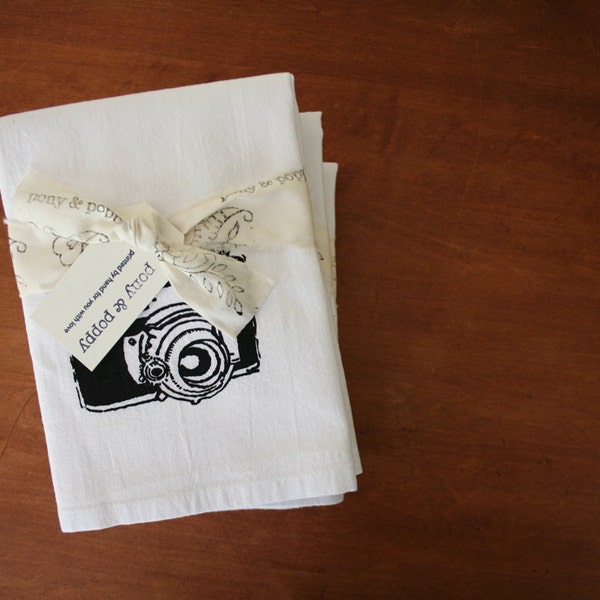 Camera. Tea Towel. Original Illustration Screen Print.