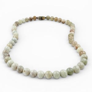 Vintage Nephrite Jade Choker Necklace 14” 8mm Beads | Smoky Grey Green Jade Stone | Mid Century Natural Gemstone Jewelry