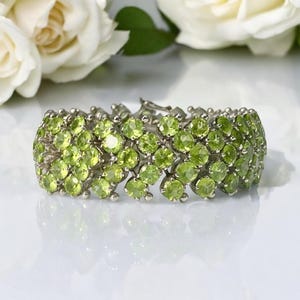 Encrusted Sterling & Natural Green Peridot Gemstone Bracelet, August Birthstone