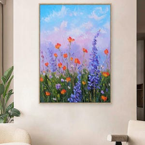 6 Handmade Original Floral Paintings, Office Wall Art Windflowers, Garden Artworks, Flowers Acrylic Painting on Canvas for Modern Home Decor
