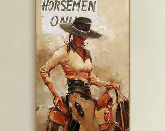 Original Hand-Painted Cowgirl Painting, Western Cowboy Farmhouse Decor, Feminine Strength Art, Girl Power