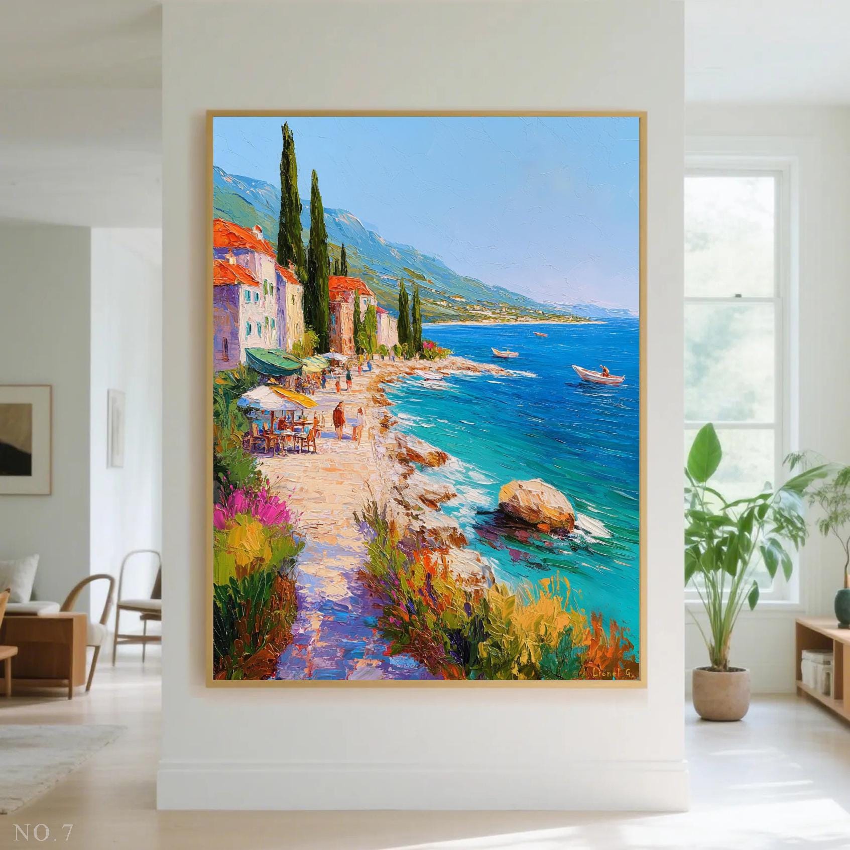エーゲ海と地中海の手描きのオリジナル風景画17点、キャンバスに描いた