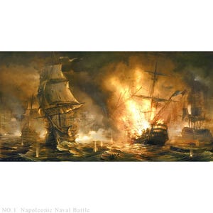 7 Hand Painted Warship Art on Canvas - Napoleonic Naval Battle Oil Painting, Battleship Wall Art as Gift for Ship Model Enthusiast Collector