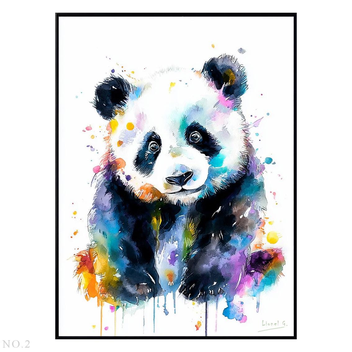 9 手描きのオリジナル動物絵画パンダの赤ちゃん、大きなかわいい保育園