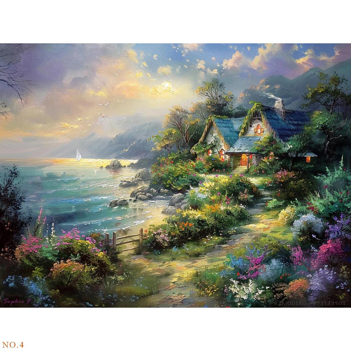 9枚のオリジナル手作りヴィンテージ油絵風景、川のキャンバスアート