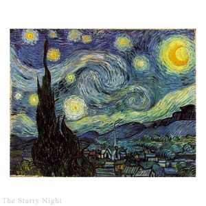 Hand painted Vincent van Gogh The Starry Night, classic oil painting copy, nightscape works as bedroom decor, celestial canvas art stars sky