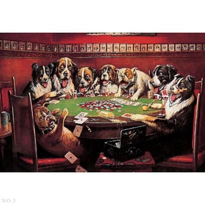 7 pinturas grandes hechas a mano de perros jugando al póquer, arte mural de perros sobre lienzo, regalo para un amigo, decoración del hogar para mascotas, pintura al óleo de perros, obra de arte famosa de perros