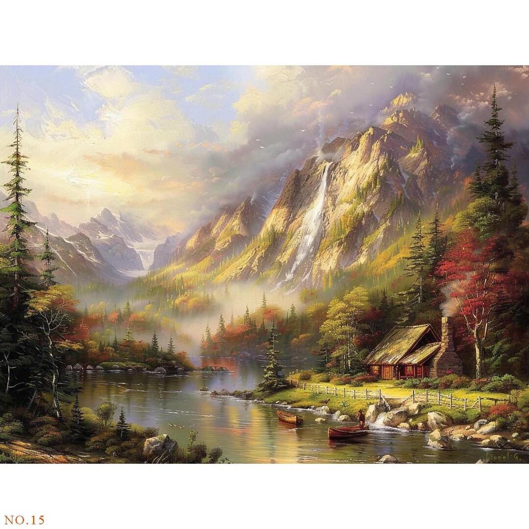 8枚のハンドメイドオリジナルマウンテンアート絵画 トーマスキンケード