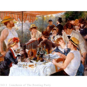 Hand painted Renoir Luncheon of The Boating Party, Pierre-Auguste The Ball at the Moulin de la Galette, famous Renoir canvas painting in oil