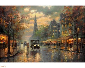 油彩画 PANORAMA DE Paris Walles作 サイン入り パリ 油彩画 PANORAMA