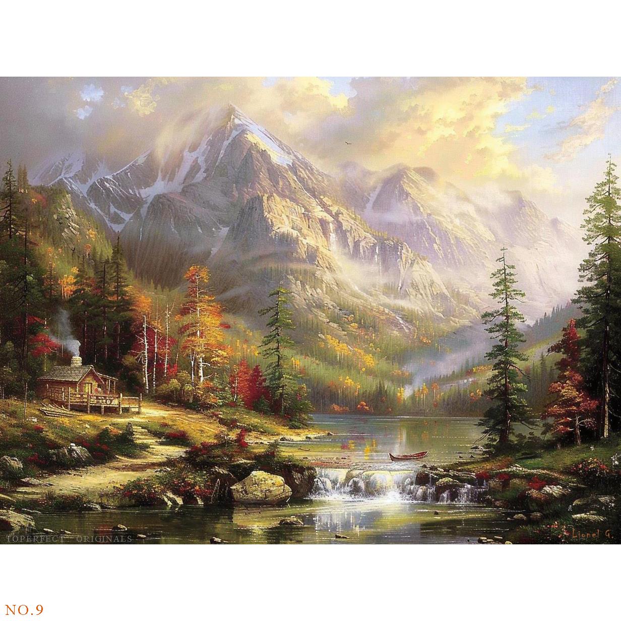 9 Hand Painted Original Mountain Landscape Wall Art, Lake Scenery Oil  Paintings on Canvas, Summer Forest Cabin Works in Thomas Kinkade Style -  Etsy