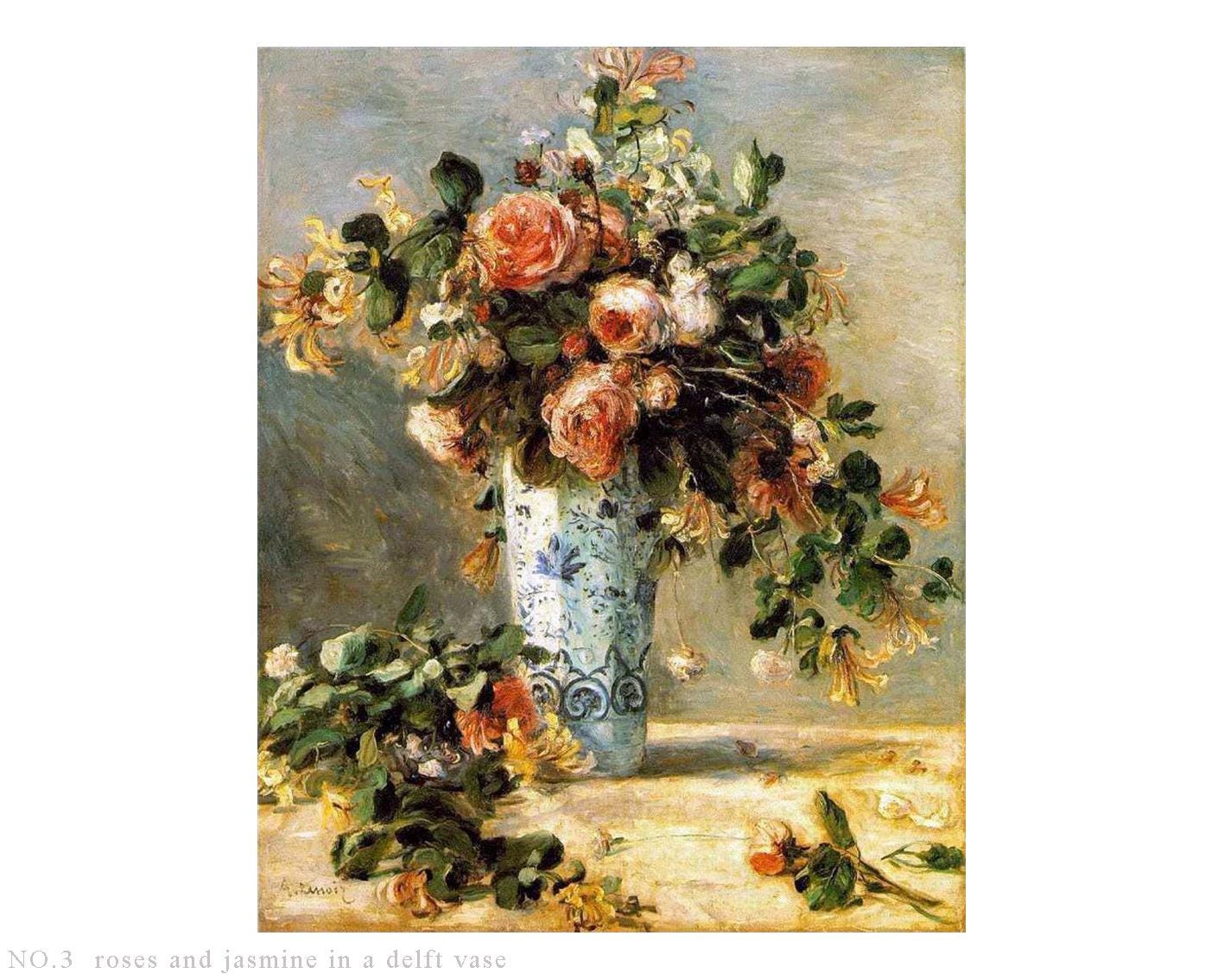 6 hand painted Renoir art Flowers in a Vase, painting bouquet in