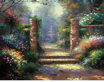 Original large garden art paintings on canvas, botanical flowers wall art landscape