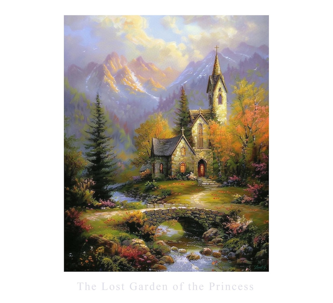 ヨーロッパ式刺繍絵タペストリー: Autumn in the Mountain Original Hand-painted European Mountain Town Oil Paintings, Flower