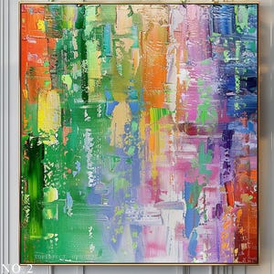 7 Handmade original abstract paintings, modern wall art in acrylic, colorful wall painting on canvas, green purple pink, room office decor