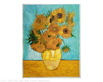 6 handgemaakte replica&#39;s Vincent van Gogh zonnebloemen canvasschilderijen, stilleven muurschilderij in olie, van Gogh zonnebloemkunst klassiek meesterwerk