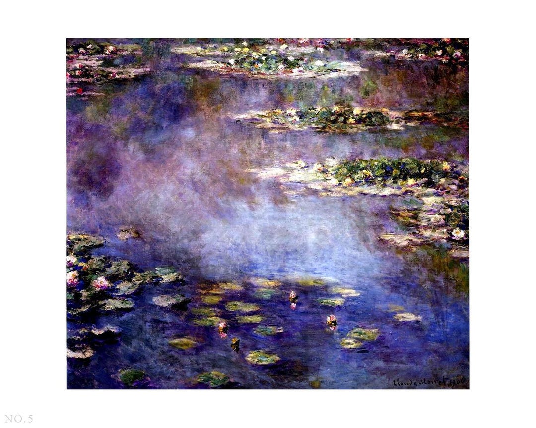 12 Hand-painted Claude Monet Water Lilies Replicas, Blue Purple ...