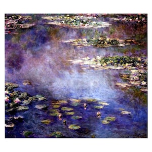 8 Hand-Painted Replicas of Claude Monet Blue Purple Water Lilies – Botanical Oil Paintings on Canvas, Elegant Wall Art as Housewarming Gift