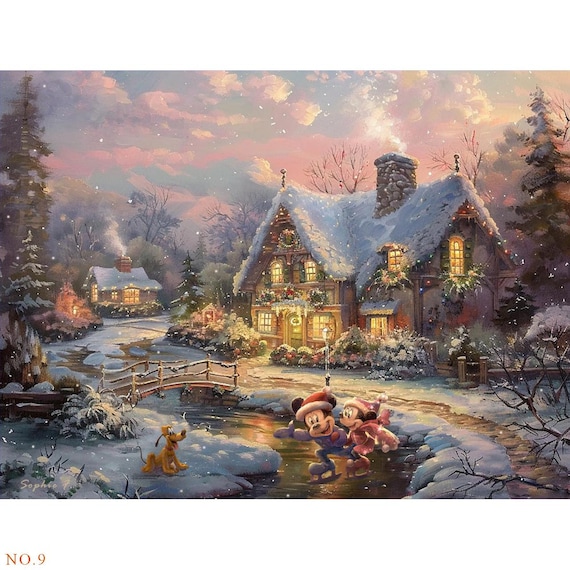 トーマス・キンケード風のクリスマス絵画20点（手作り、ディズニーの冬